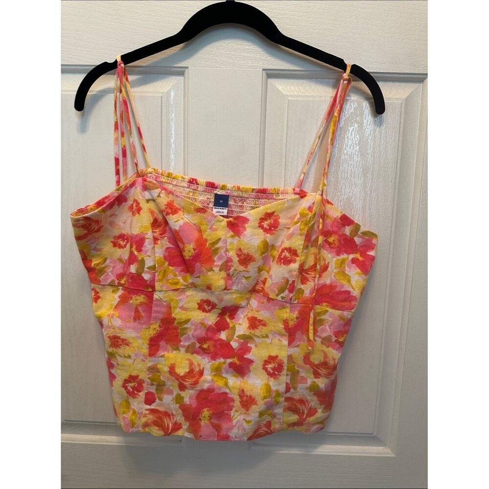 Old Navy Floral Spaghetti-Strap Tank Top in Tropical Floral Linen Blend Med